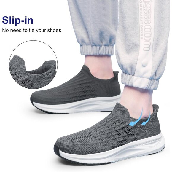 Women Grey Slip On Walking Shoes Flat Lightweight Breathable Casual Sneakers - Picture 7 of 7